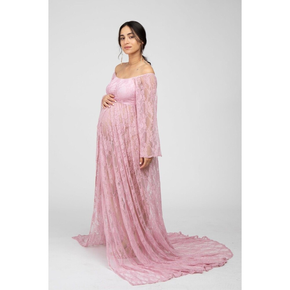 Pink Blush Maternity Dress Pink Lace Off Shoulder Women's Size S